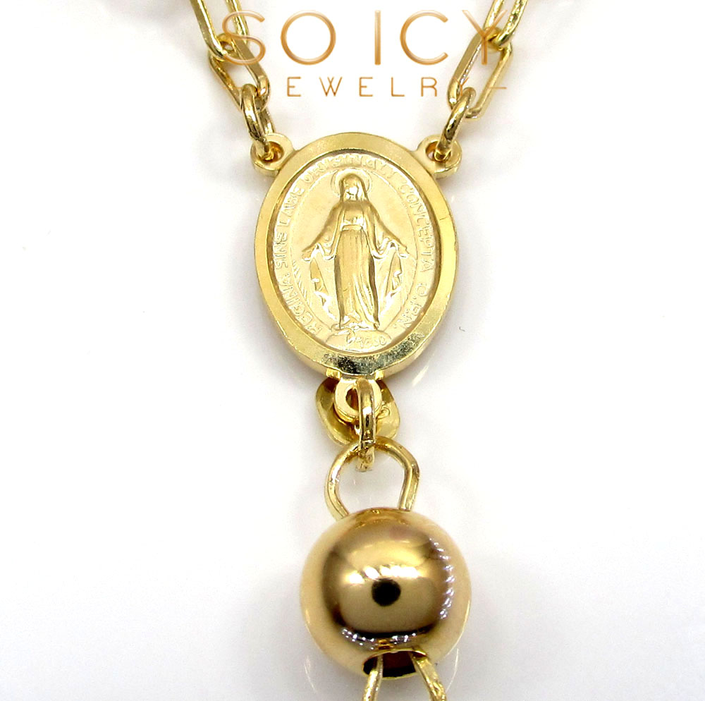 10k yellow gold smooth bead large rosary chain 30 inch 8mm - Image 3