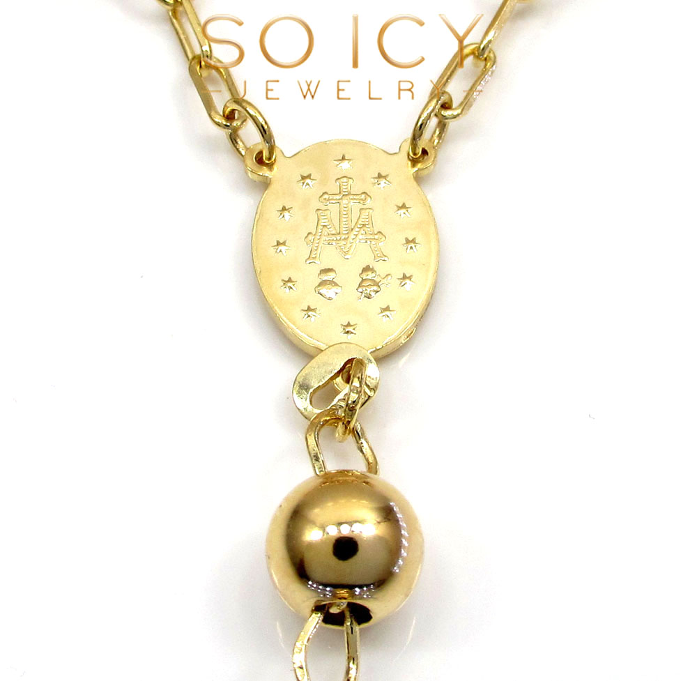 10k yellow gold smooth bead large rosary chain 30 inch 8mm 