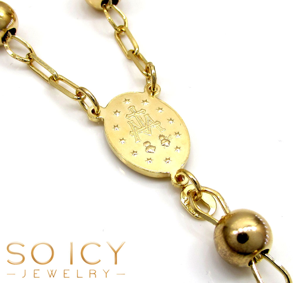 10k yellow gold smooth bead medium rosary chain 30 inch 7mm 