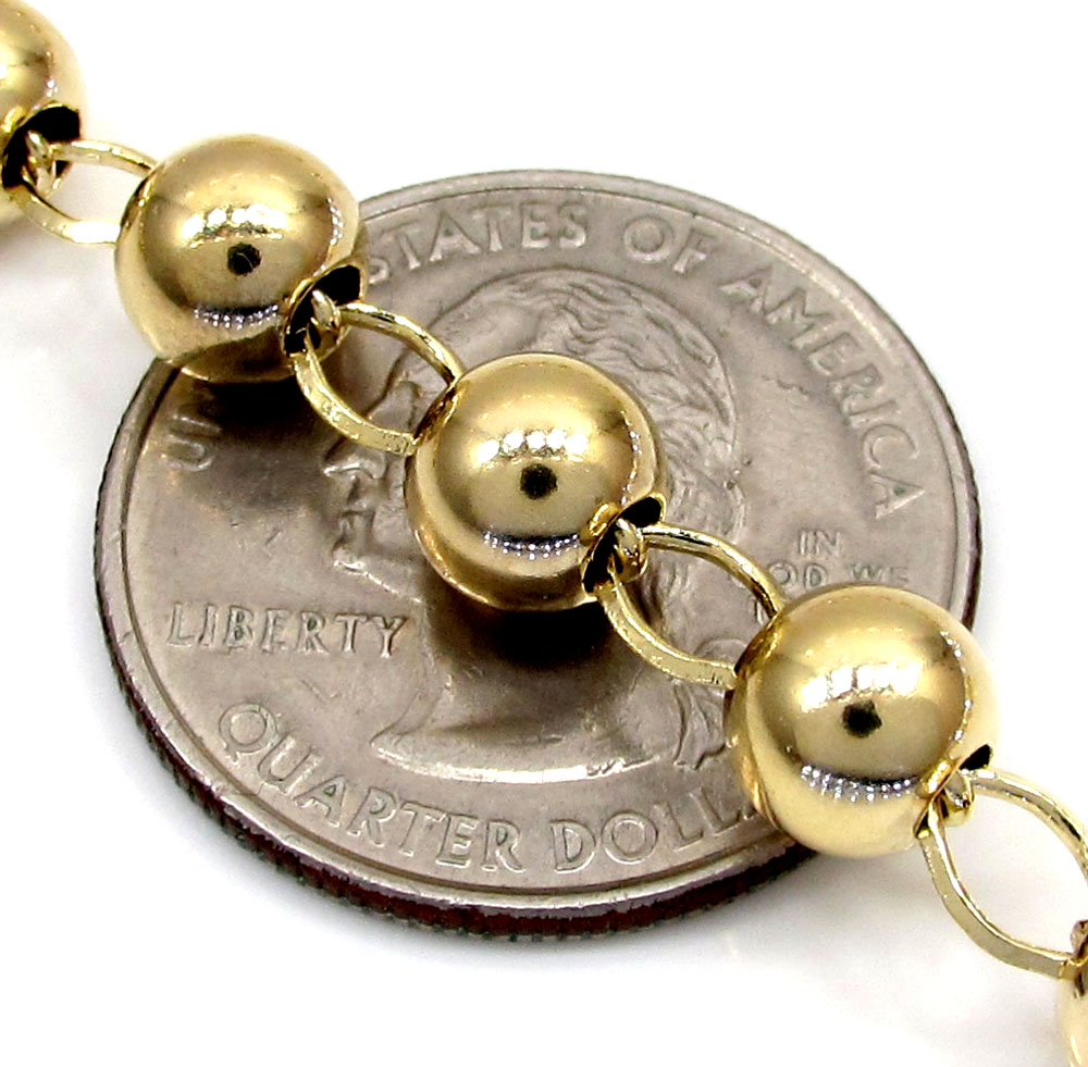 10k yellow gold smooth bead medium rosary chain 30 inch 7mm 