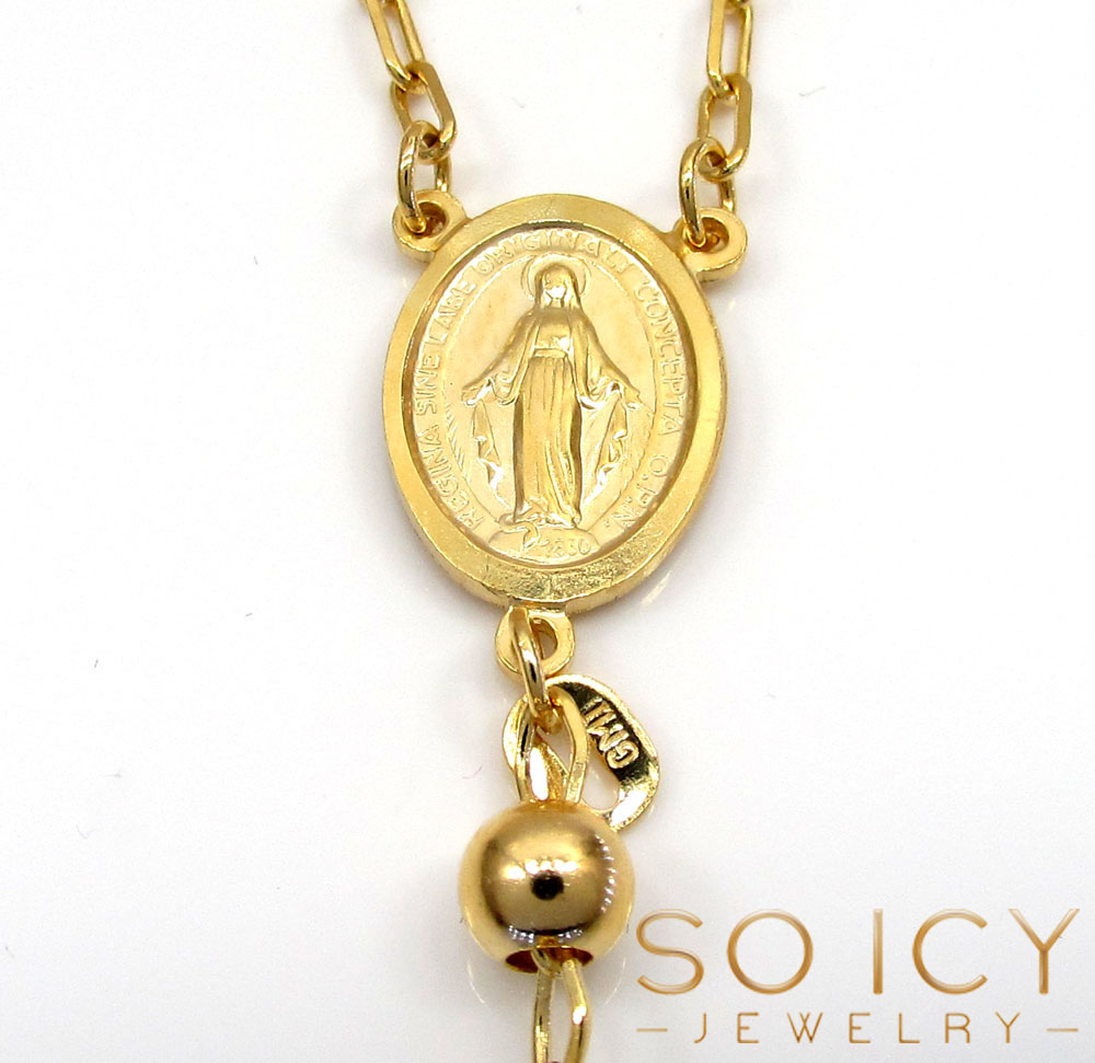 10k yellow gold smooth bead rosary chain 26 inch 5mm 