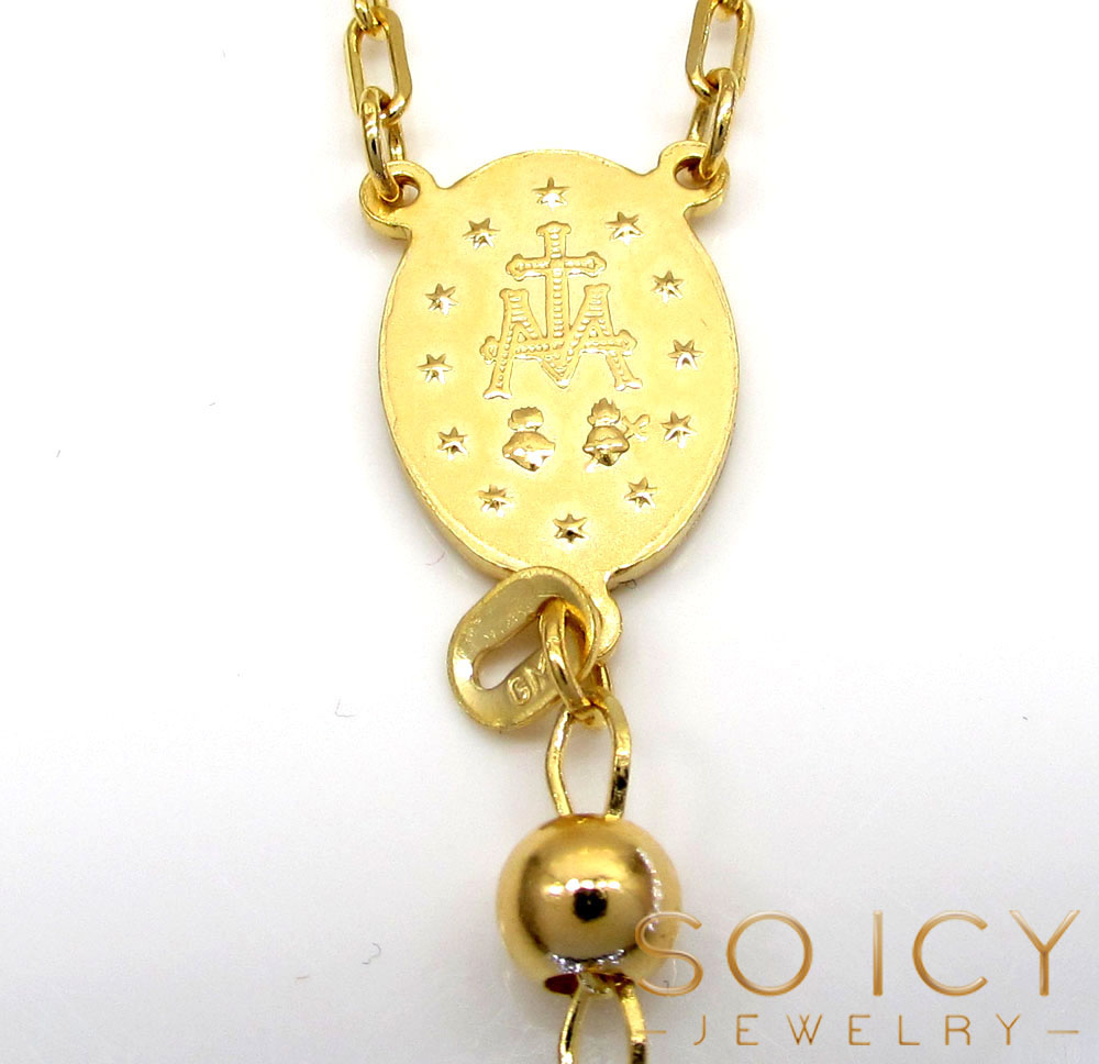 10k yellow gold smooth bead rosary chain 26 inch 5mm 