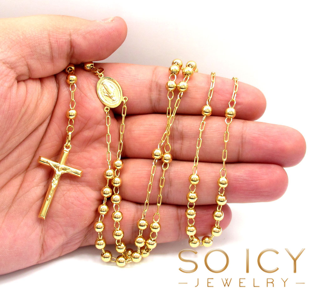10k yellow gold smooth bead rosary chain 26 inch 5mm  - Image 6