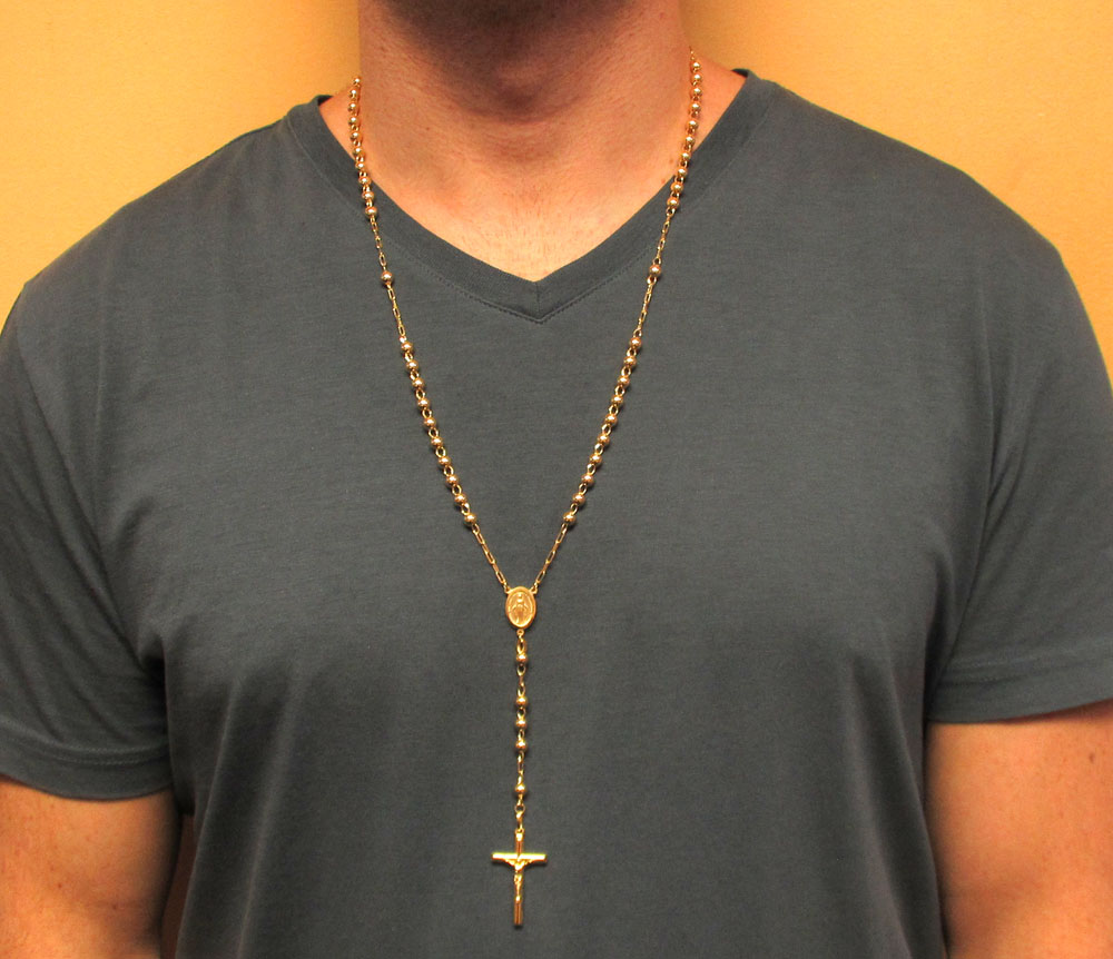 10k yellow gold smooth bead rosary chain 26 inch 5mm  - Image 7