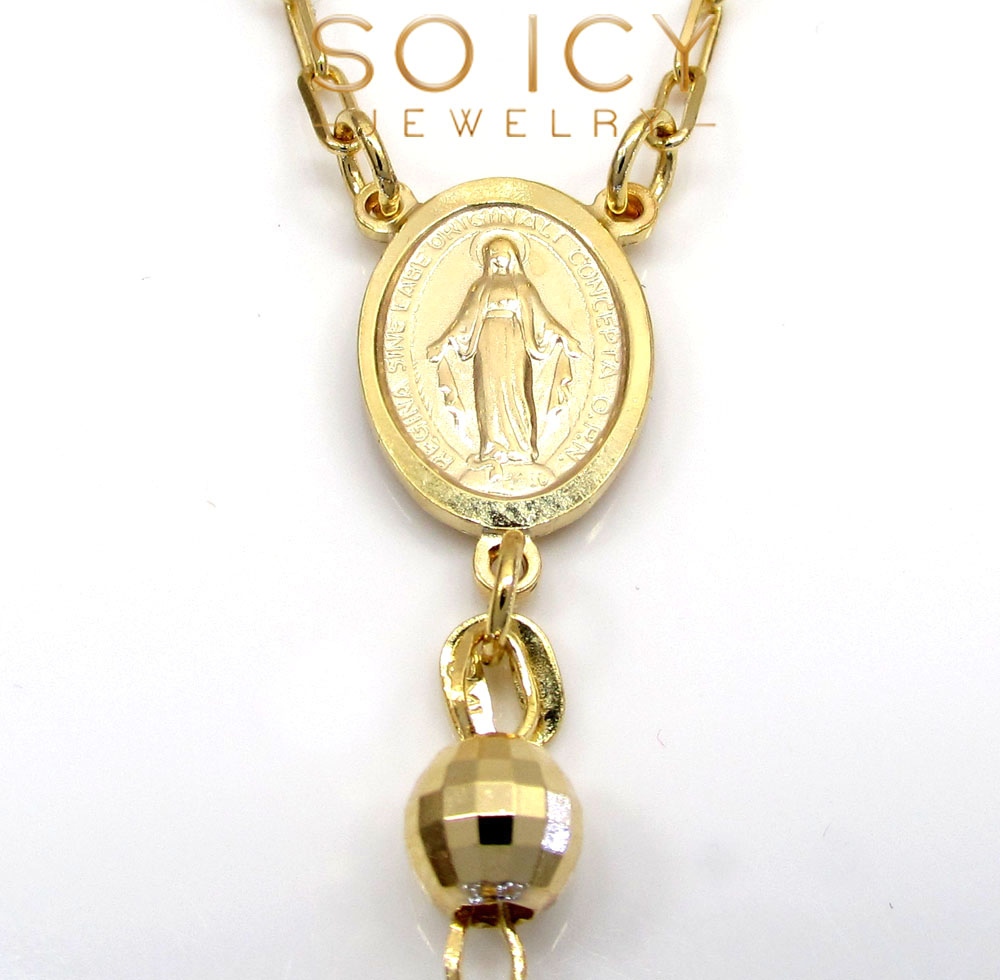 10k Yellow Gold Disco Ball Bead Rosary Chain 26 Inch 5.6mm