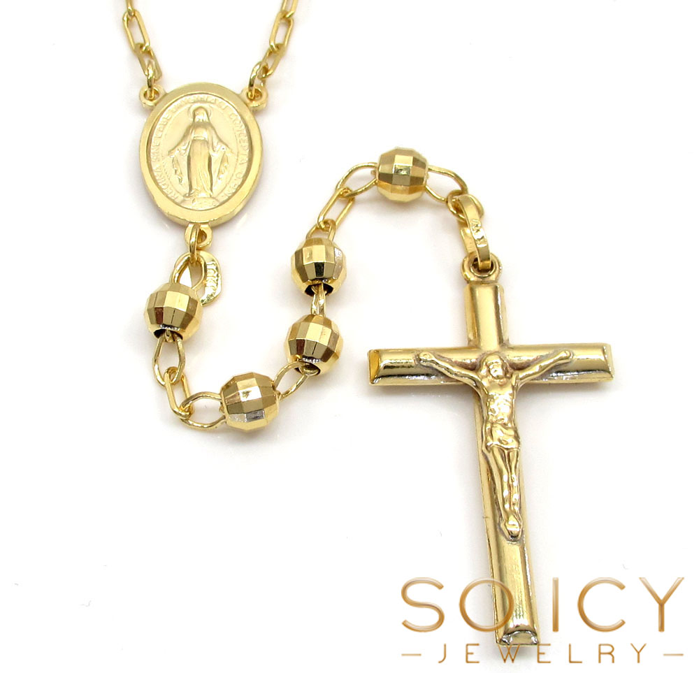 10k yellow gold hexagon ball bead rosary chain 26 inch 4.6mm 