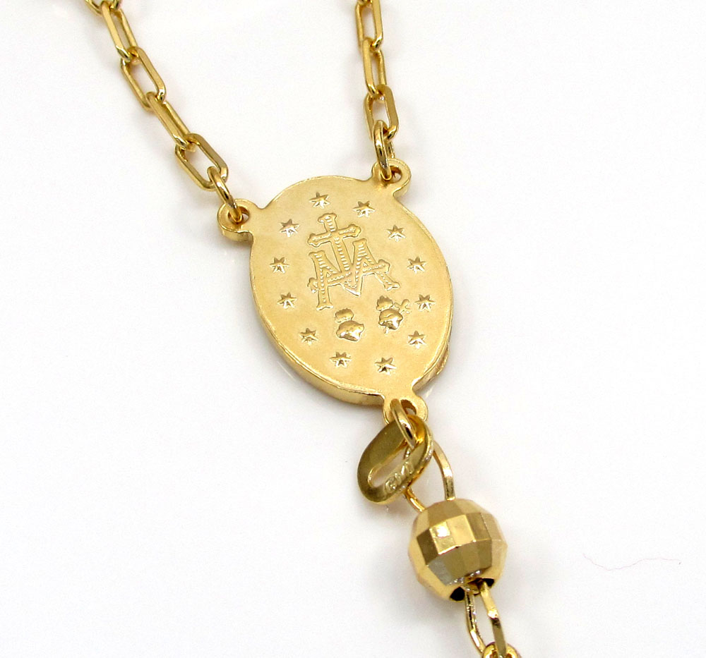 10k yellow gold hexagon ball bead rosary chain 26 inch 4.6mm - Image 3