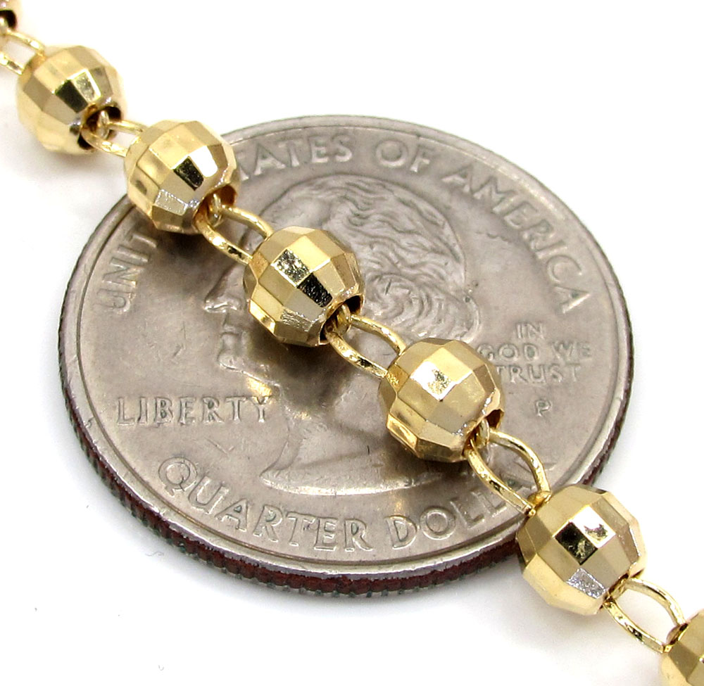 10k yellow gold hexagon ball bead rosary chain 26 inch 4.6mm 
