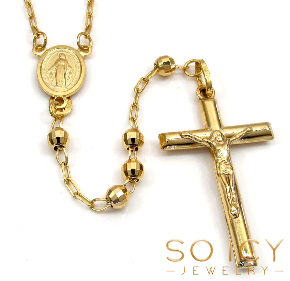 10k yellow gold disco ball small bead rosary chain 26 inch 3.8mm - Image 2
