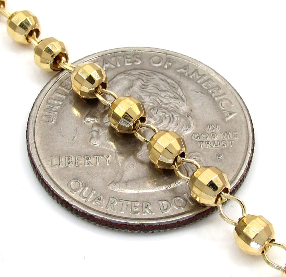 10k yellow gold disco ball small bead rosary chain 26 inch 3.8mm 