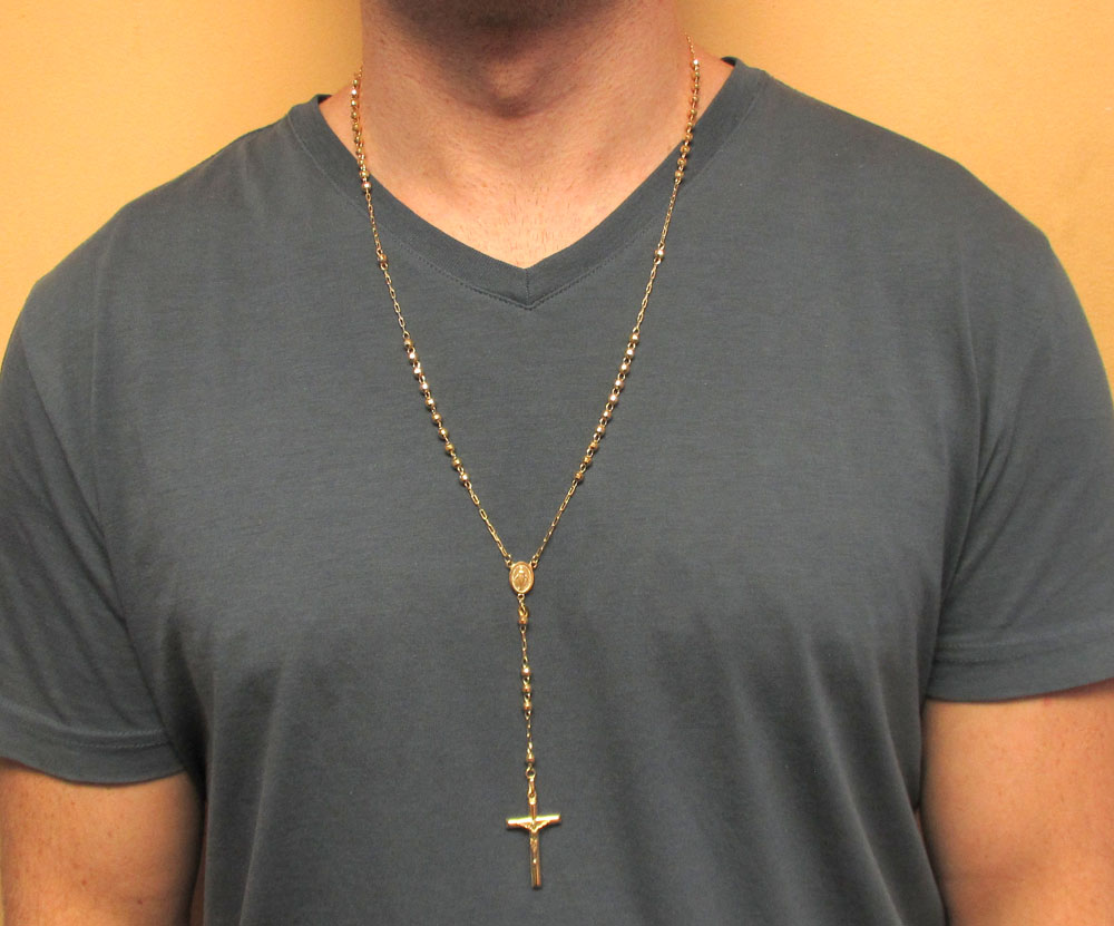 10k yellow gold disco ball small bead rosary chain 26 inch 3.8mm - Image 6