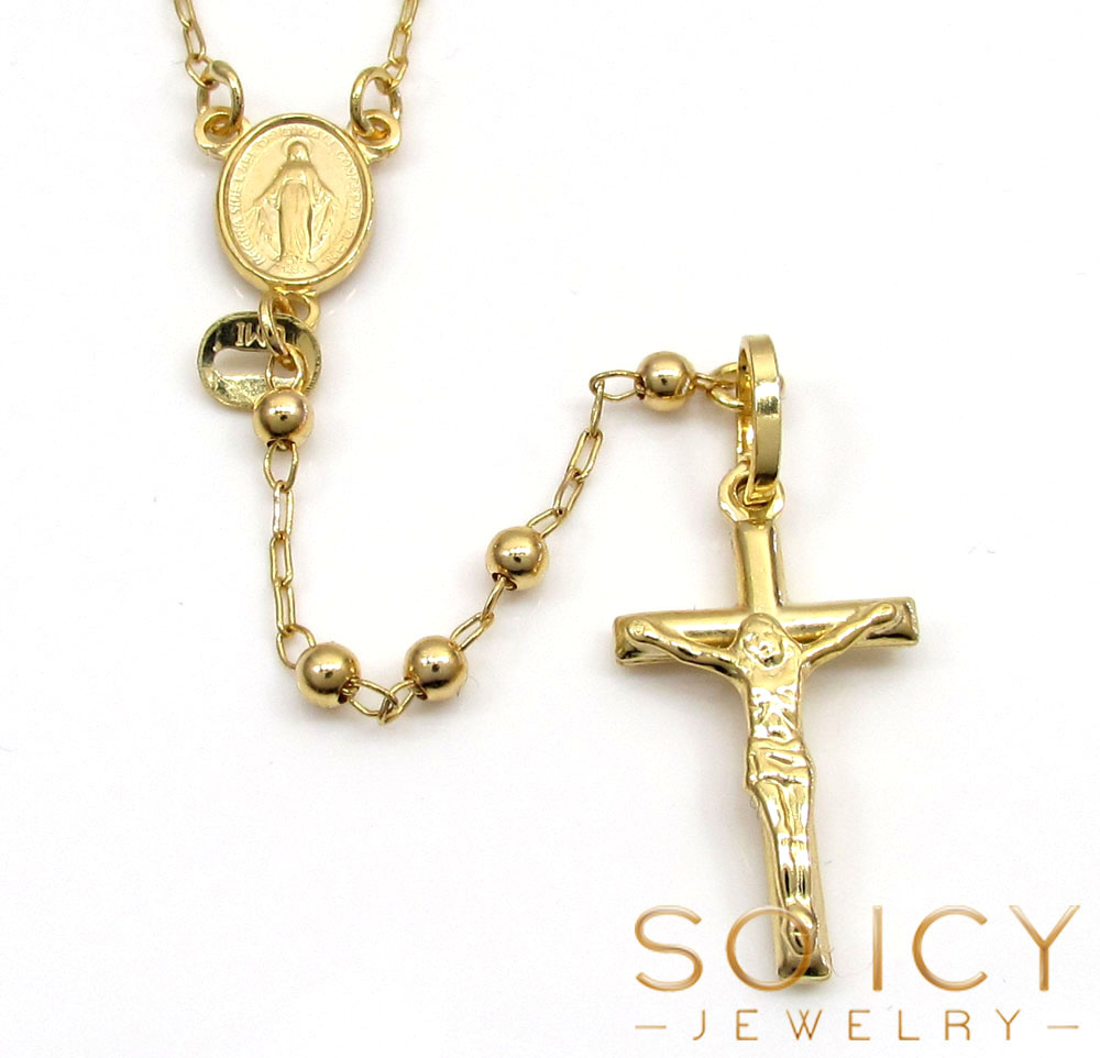 10k yellow gold smooth ball thin bead rosary chain 26 inch 2.5mm  - Image 2