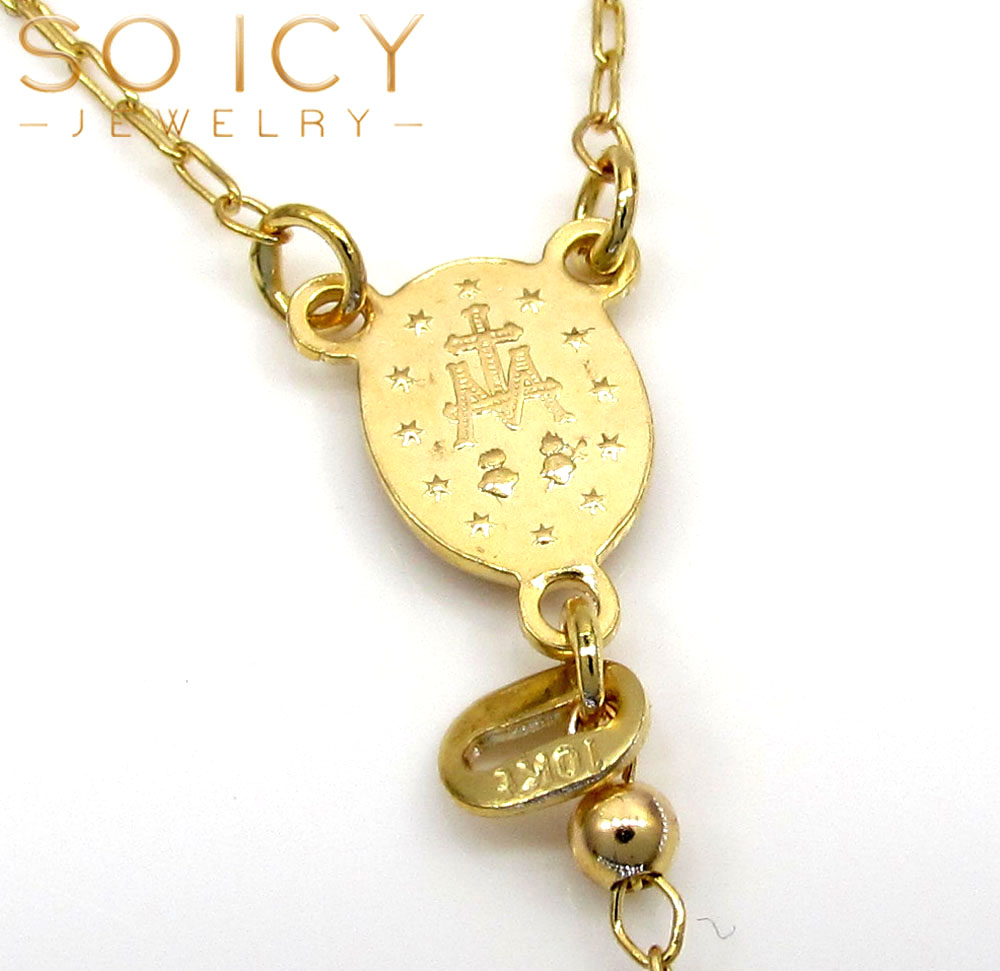 10k yellow gold smooth ball thin bead rosary chain 26 inch 2.5mm 
