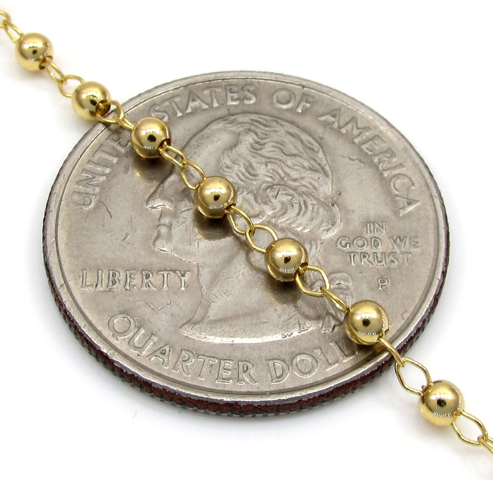 10k yellow gold smooth ball thin bead rosary chain 26 inch 2.5mm 