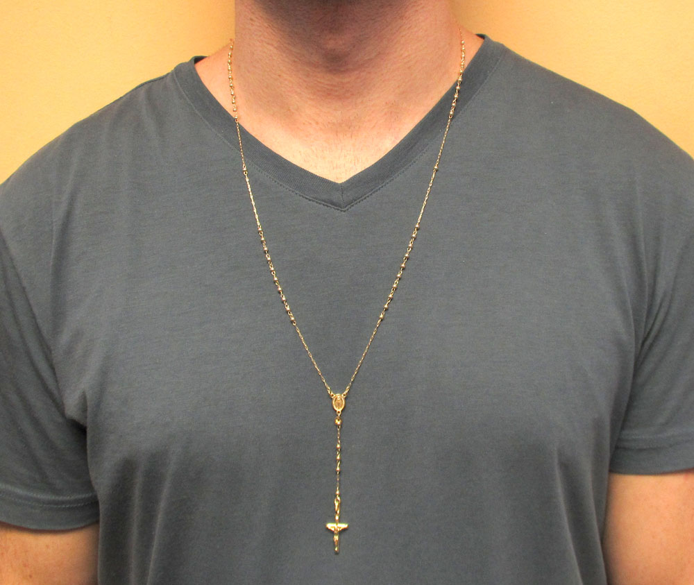 10k yellow gold smooth ball thin bead rosary chain 26 inch 2.5mm  - Image 6