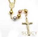 10k yellow gold tri tone disco ball large bead rosary chain 30 inch 7.8mm 