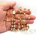 10k yellow gold tri tone disco ball large bead rosary chain 30 inch 7.8mm 