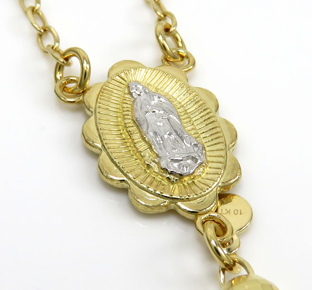 10k yellow gold tri tone disco ball bead rosary chain 26 inch 4.6mm - Image 2