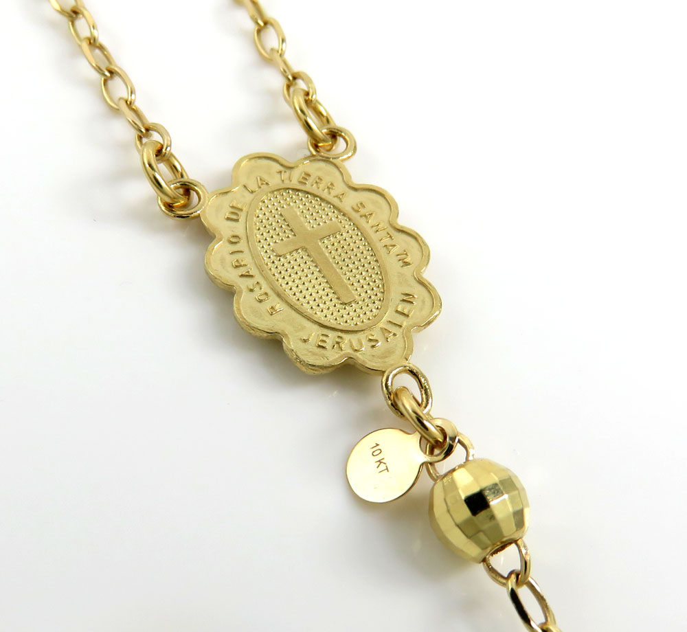 10k yellow gold tri tone disco ball bead rosary chain 26 inch 4.6mm - Image 3