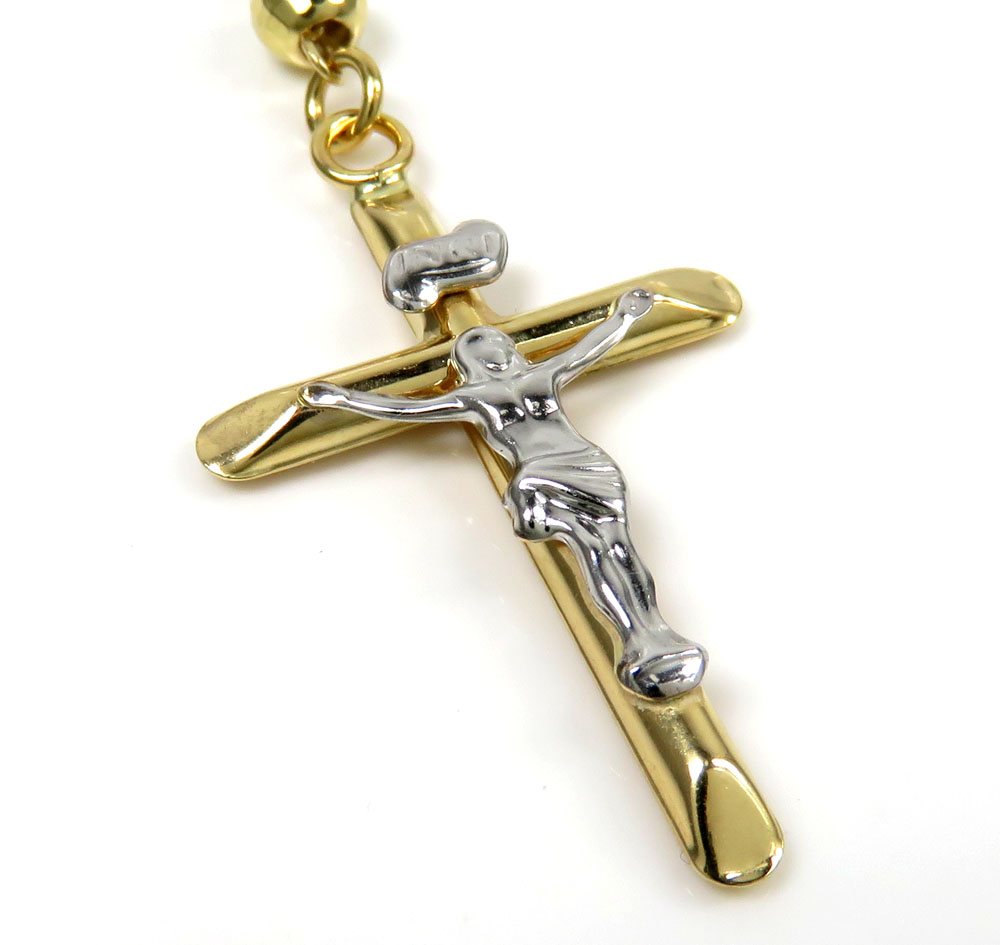 10k yellow gold tri tone disco ball bead rosary chain 26 inch 4.6mm 