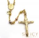 10k yellow gold tri tone disco ball skinny bead rosary chain 26 inch 2.8mm 