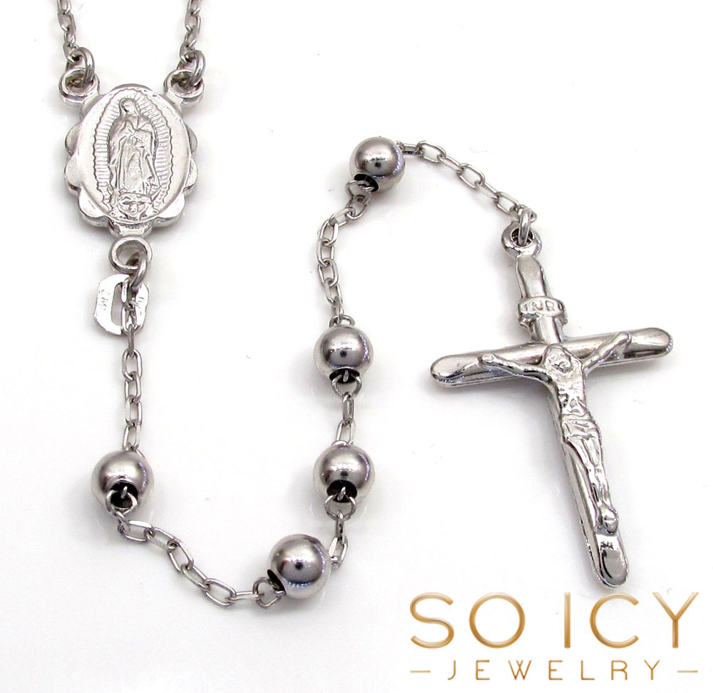 10k white gold smooth bead rosary chain 26 inch 4mm 