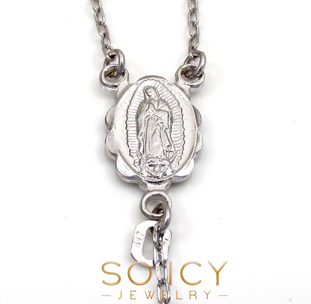10k white gold smooth bead rosary chain 26 inch 4mm - Image 3