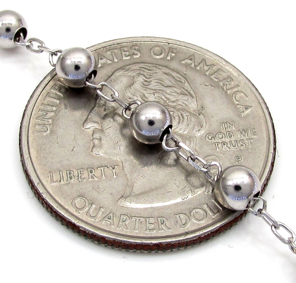 10k white gold smooth bead rosary chain 26 inch 4mm - Image 4