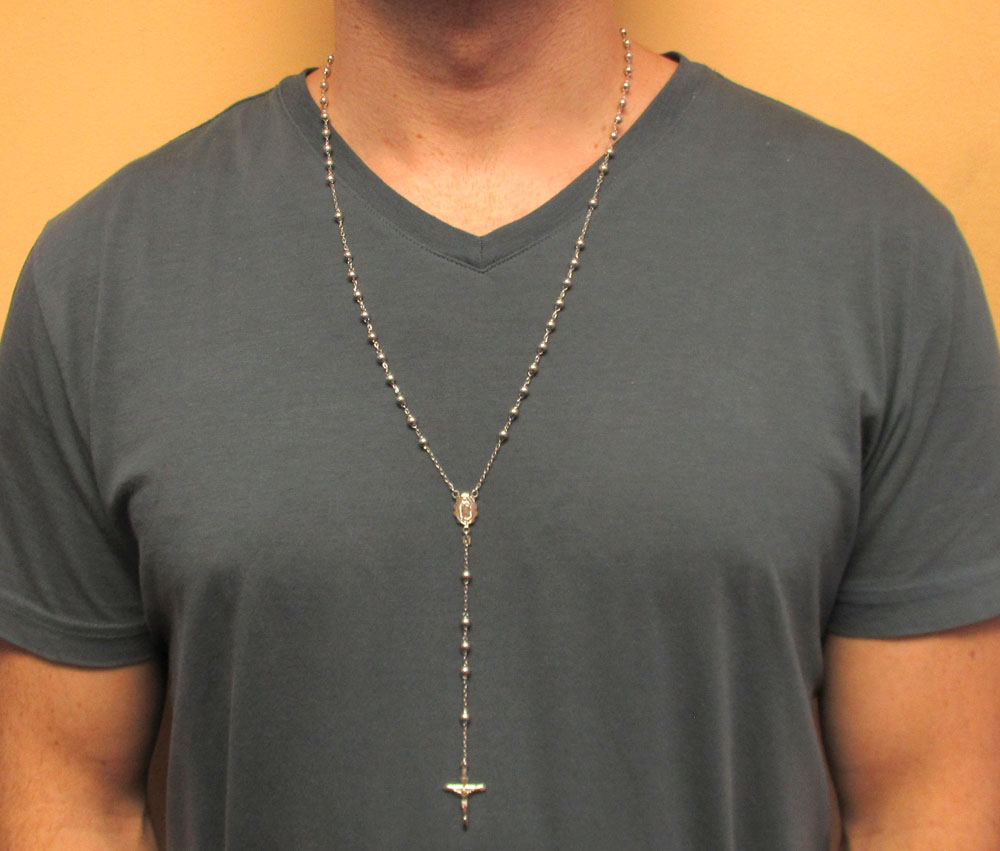 10k white gold smooth bead rosary chain 26 inch 4mm - Image 6