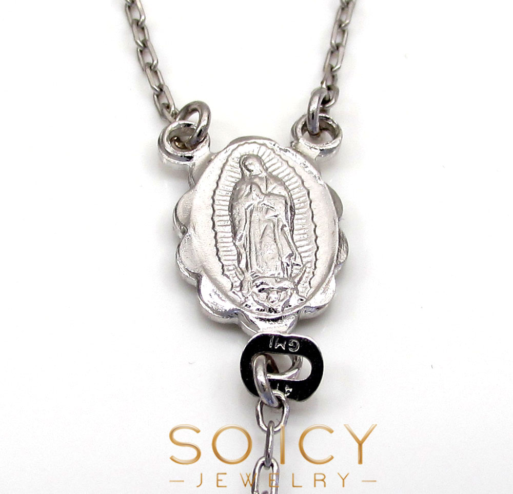 10k white gold smooth bead skinny rosary chain 26 inch 3mm 