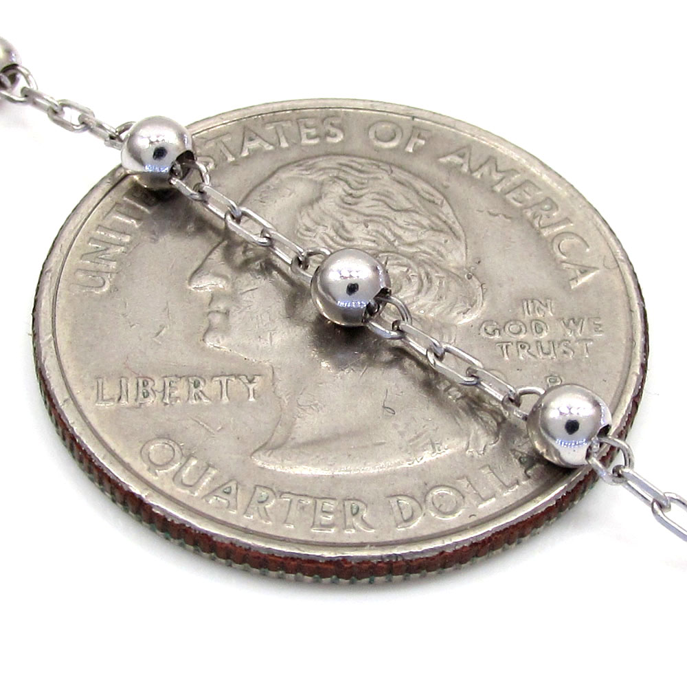 10k white gold smooth bead skinny rosary chain 26 inch 3mm 