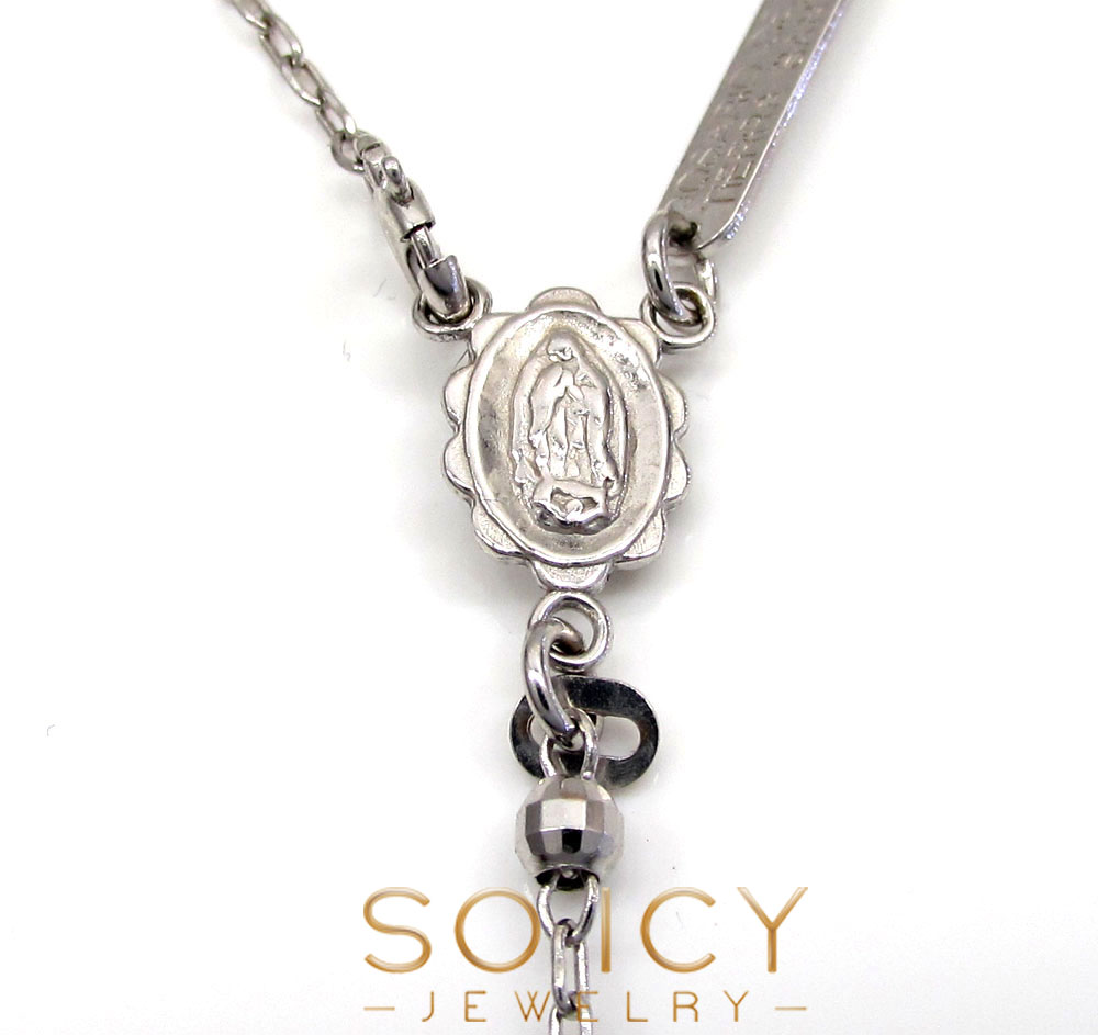 10k white gold disco bead womens rosary chain 16