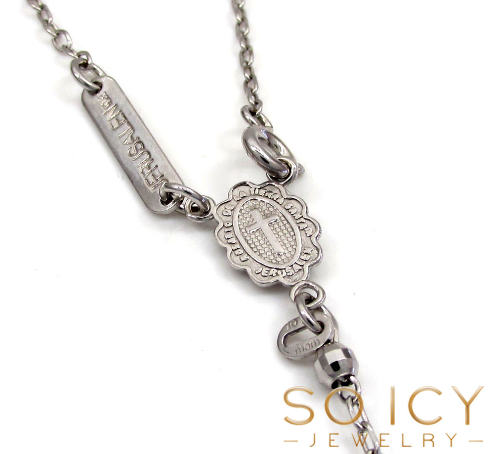 10k white gold disco bead womens rosary chain 16