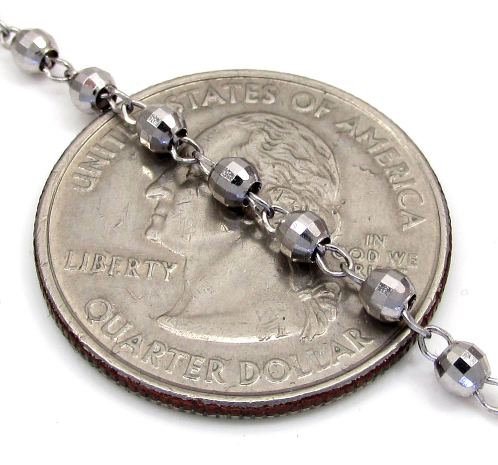 10k white gold disco bead womens rosary chain 16