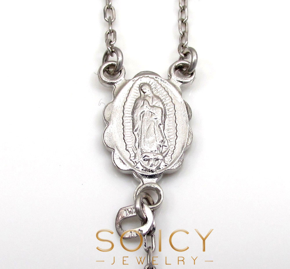 10k white gold diamond cut disco bead super skinny rosary chain 28 inch 2.6mm 