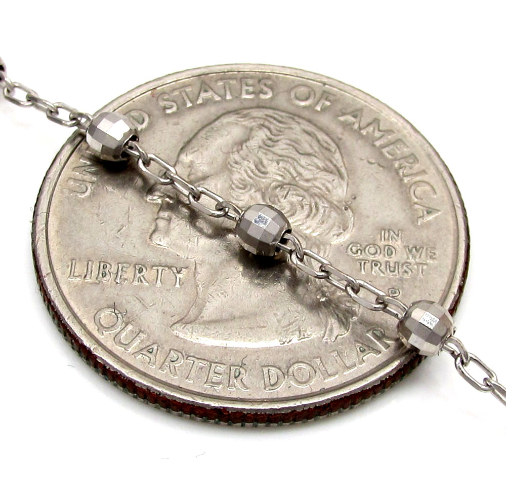 10k white gold diamond cut disco bead super skinny rosary chain 28 inch 2.6mm 
