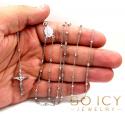 10k white gold diamond cut disco bead super skinny rosary chain 28 inch 2.6mm 