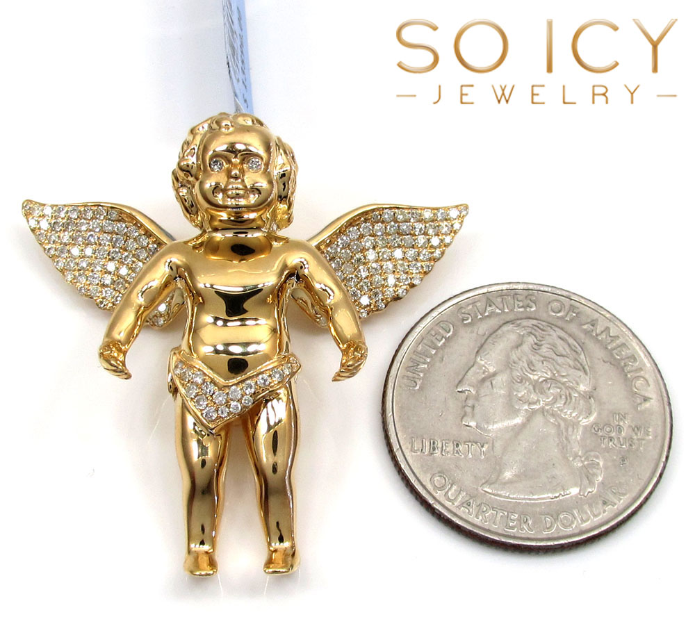 14k yellow gold vs diamond baby cherub angel pendant 0.81ct