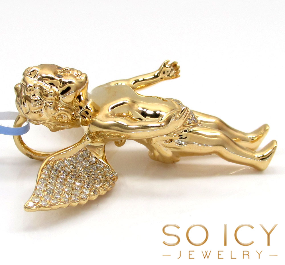 14k yellow gold vs diamond baby cherub angel pendant 0.81ct