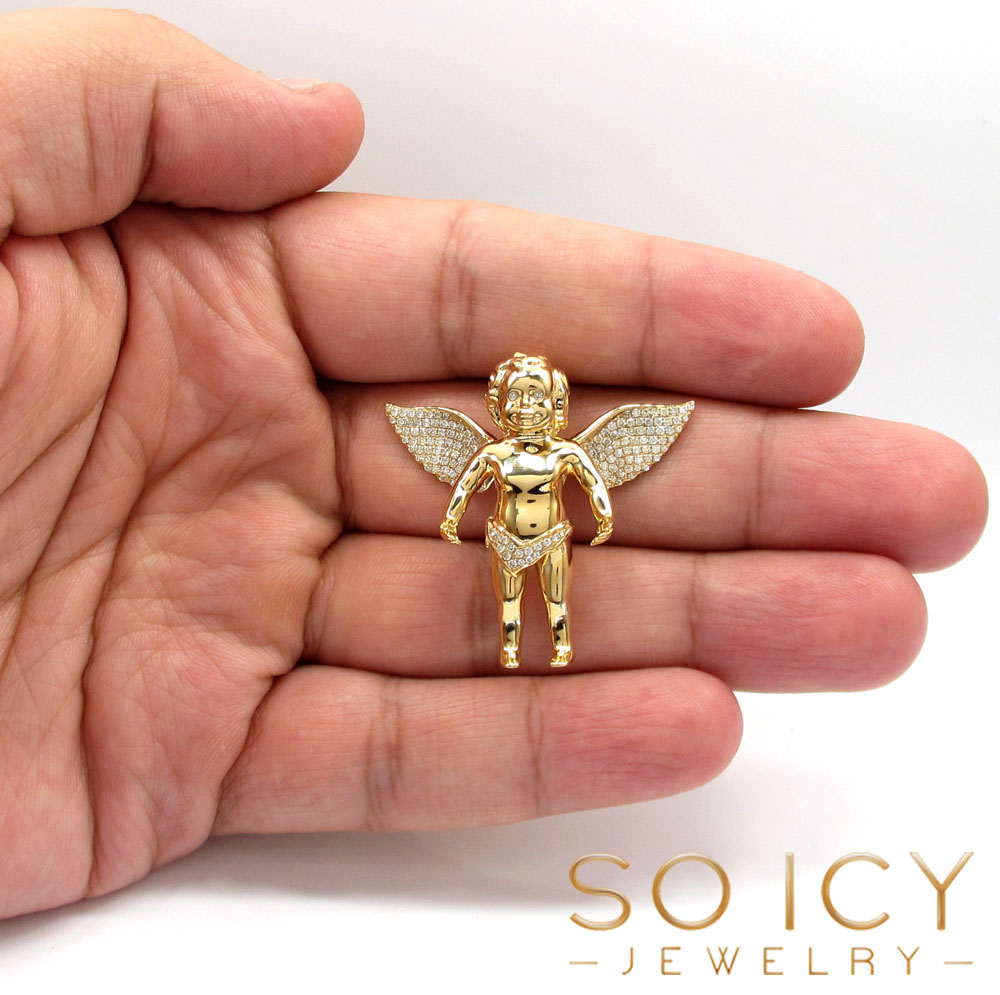 14k yellow gold vs diamond baby cherub angel pendant 0.81ct - Image 5