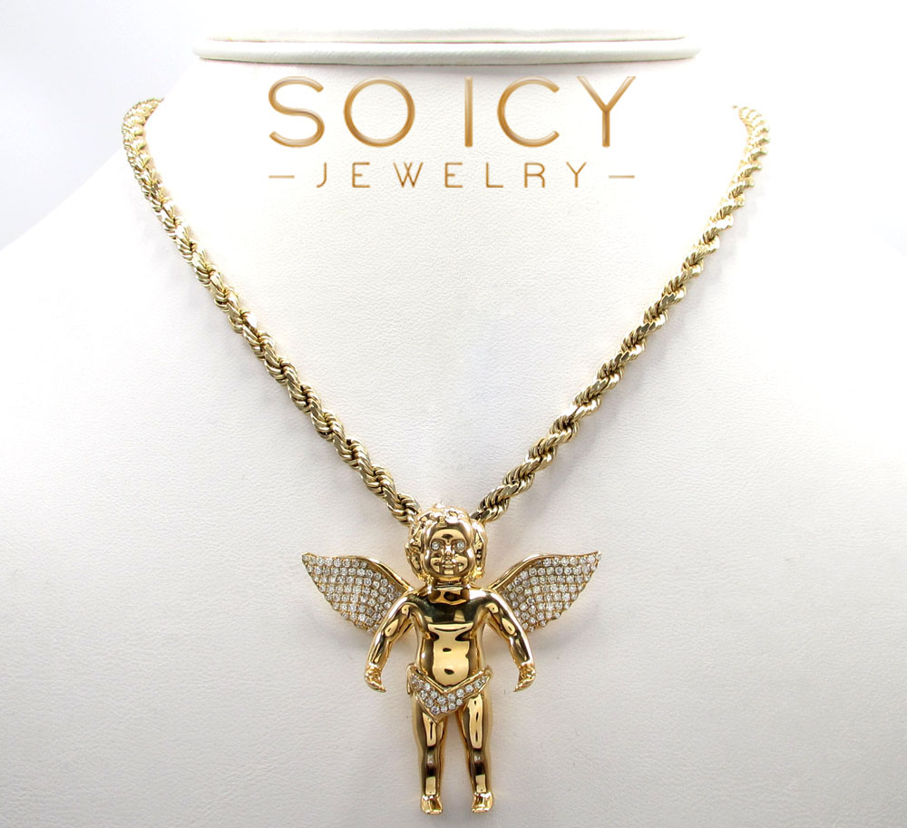 14k yellow gold vs diamond baby cherub angel pendant 0.81ct