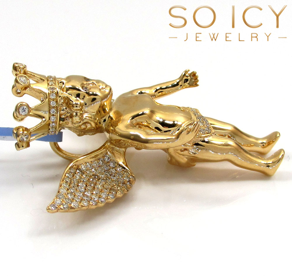 14k yellow gold vs diamond baby cherub crown angel pendant 1.05ct