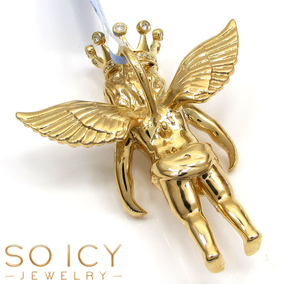 14k yellow gold vs diamond baby cherub crown angel pendant 1.05ct