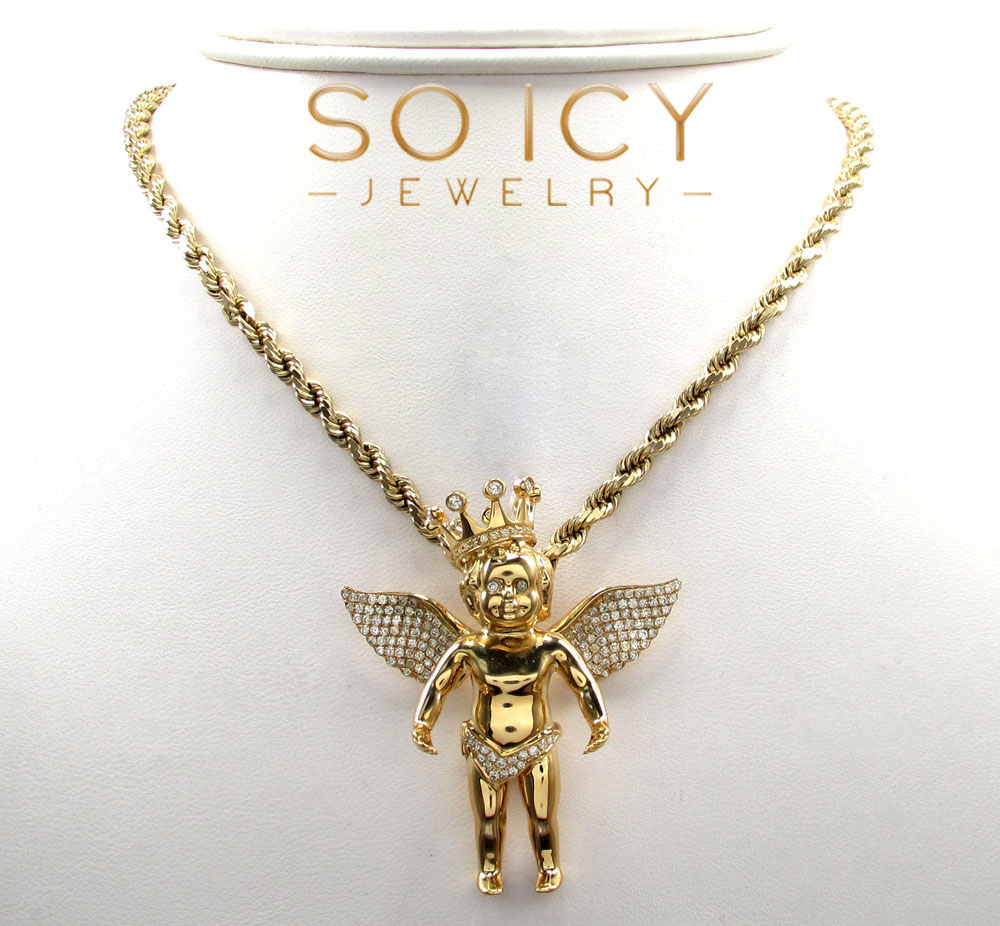 14k yellow gold vs diamond baby cherub crown angel pendant 1.05ct - Image 7