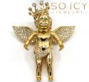 14k yellow gold vs diamond baby cherub crown angel pendant 1.05ct