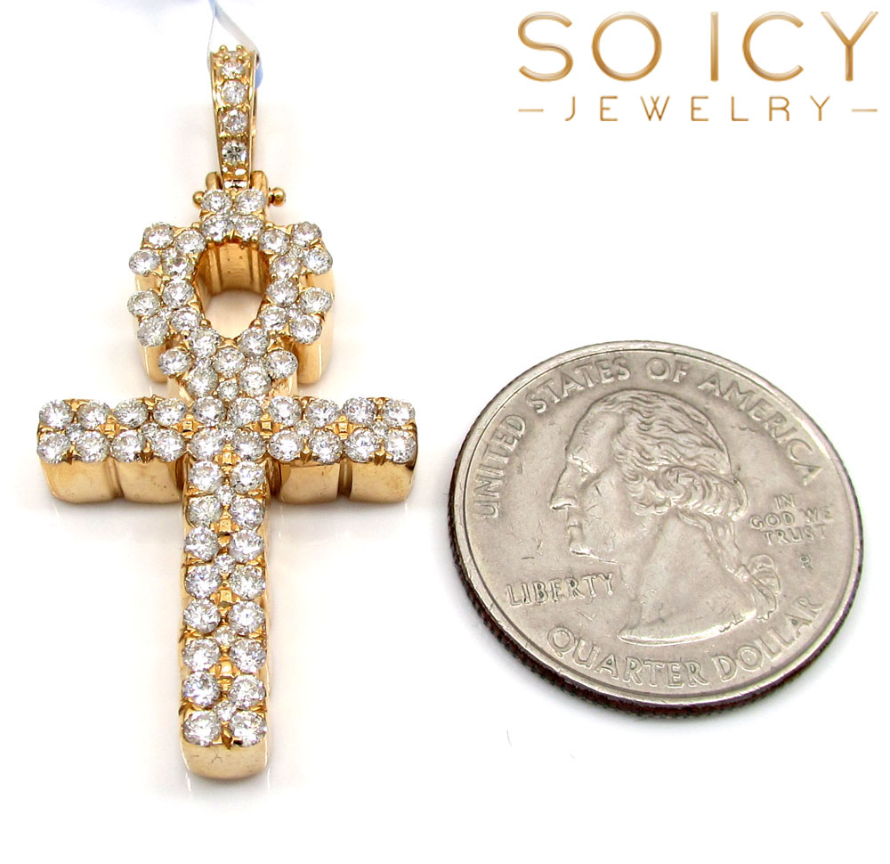 14k yellow gold vs diamond ankh cross 2.15ct