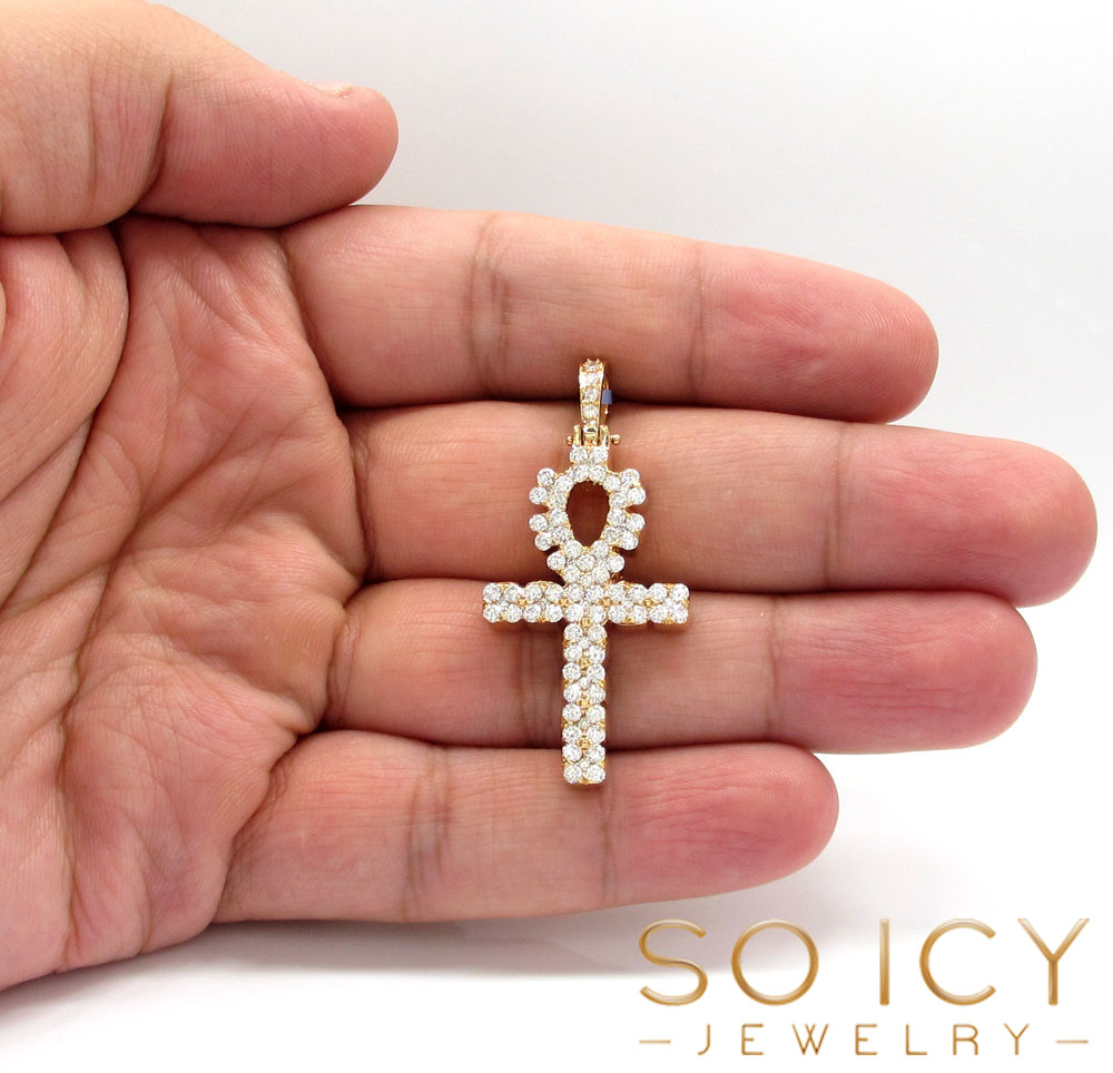 14k yellow gold vs diamond ankh cross 2.15ct