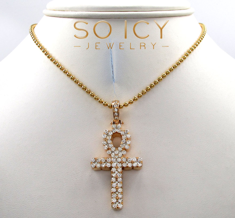 14k yellow gold vs diamond ankh cross 2.15ct