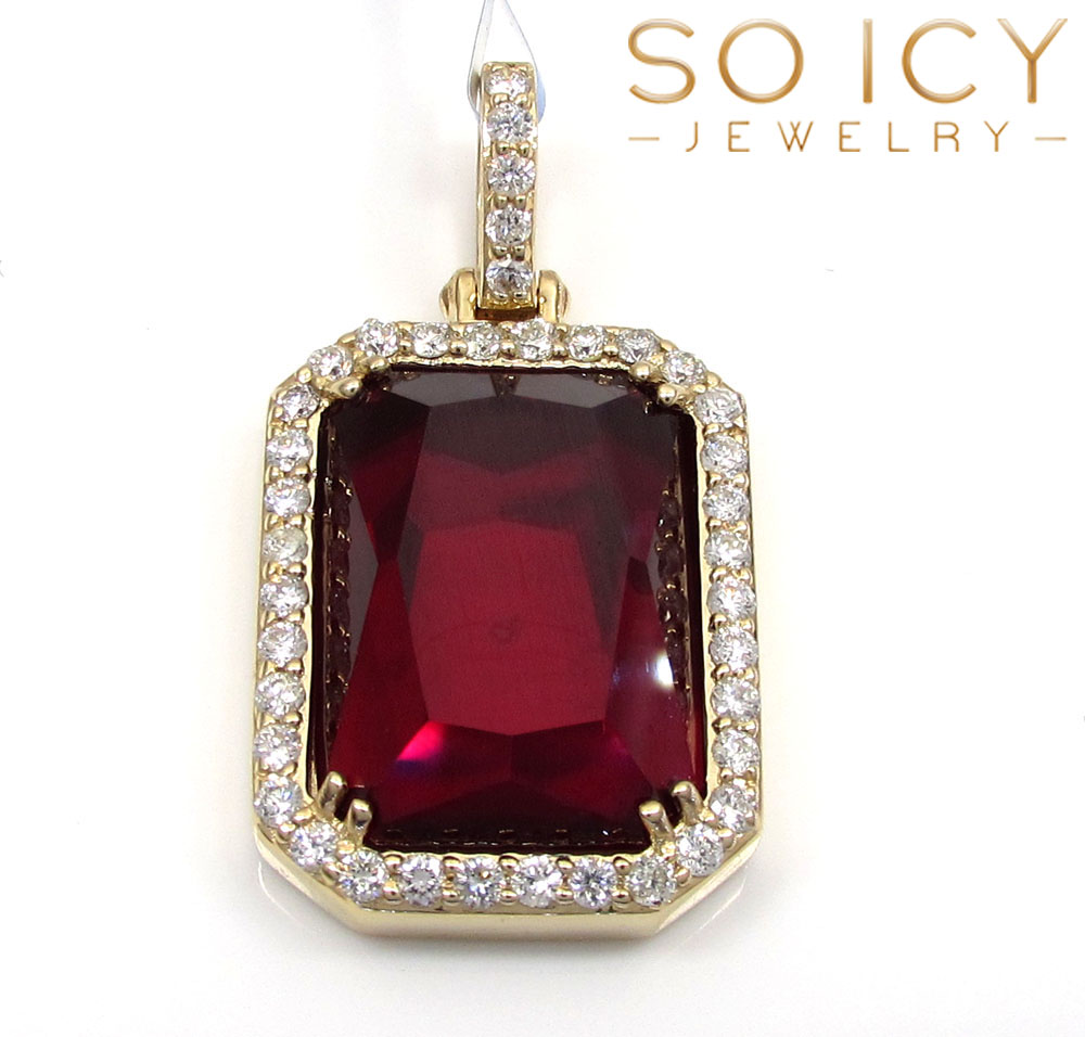 14k yellow gold ruby red vs diamond octagon charm pendant 0.71ct