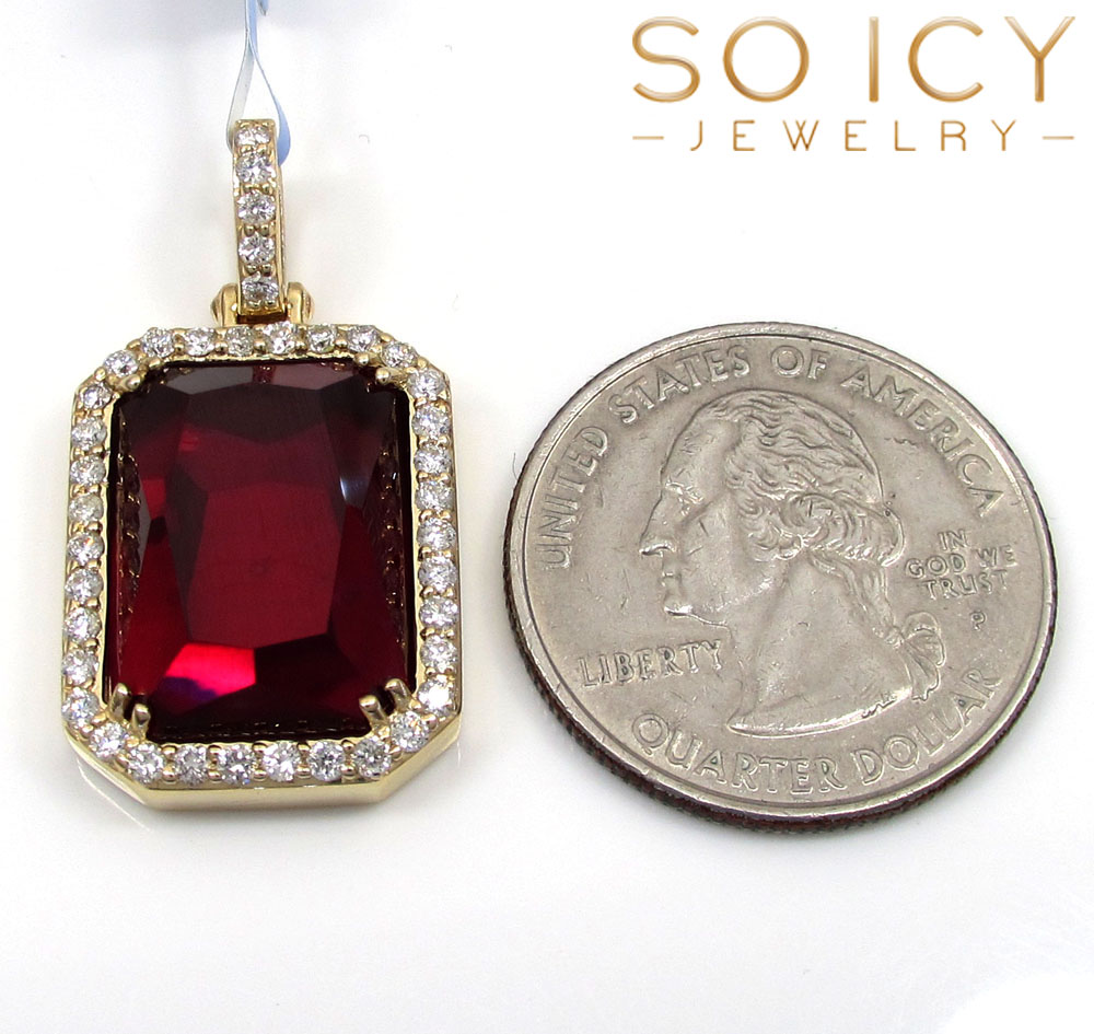 14k yellow gold ruby red vs diamond octagon charm pendant 0.71ct